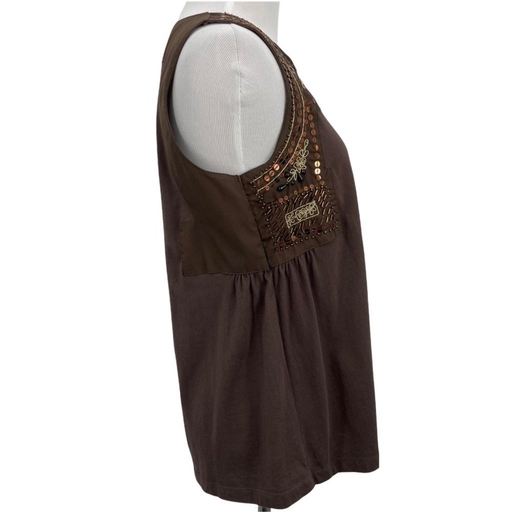 Boston Proper Brown Size Small Sleeveless Embroidered Sequin Blouse Womens Top - Picture 2 of 8